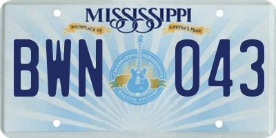 MS license plate BWN043