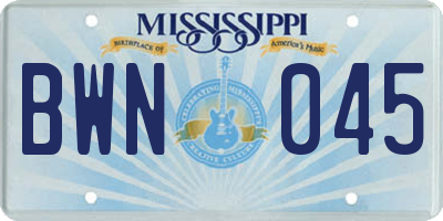 MS license plate BWN045