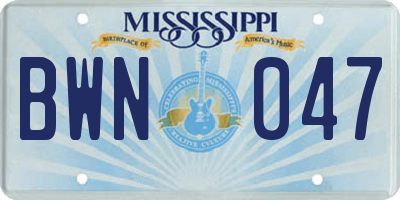 MS license plate BWN047