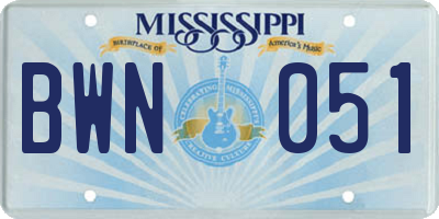 MS license plate BWN051