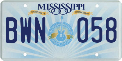 MS license plate BWN058