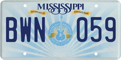 MS license plate BWN059