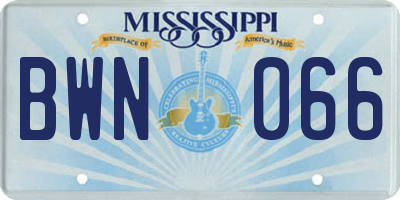 MS license plate BWN066
