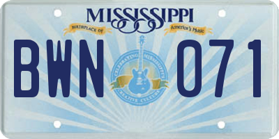 MS license plate BWN071