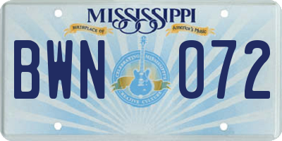 MS license plate BWN072