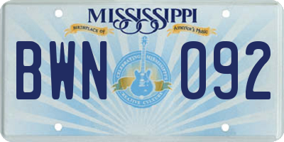 MS license plate BWN092