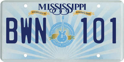 MS license plate BWN101