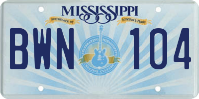 MS license plate BWN104