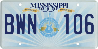 MS license plate BWN106