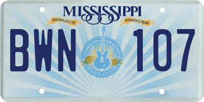 MS license plate BWN107