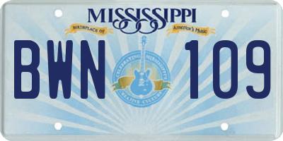 MS license plate BWN109