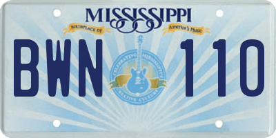 MS license plate BWN110