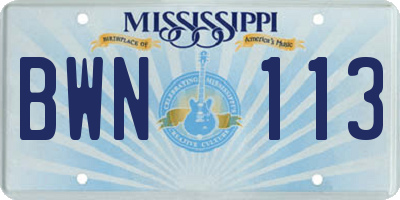 MS license plate BWN113