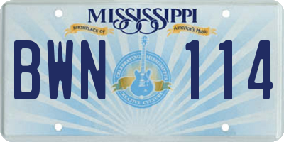 MS license plate BWN114