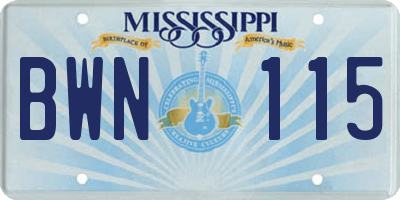 MS license plate BWN115