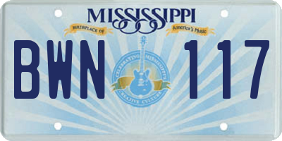 MS license plate BWN117