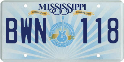 MS license plate BWN118