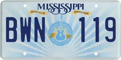 MS license plate BWN119