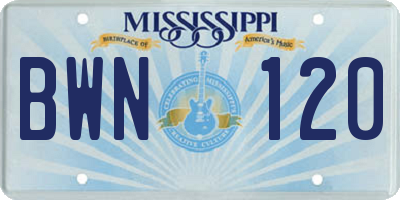 MS license plate BWN120