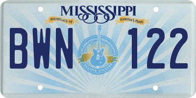 MS license plate BWN122