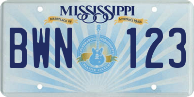 MS license plate BWN123