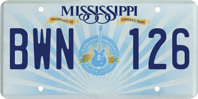 MS license plate BWN126