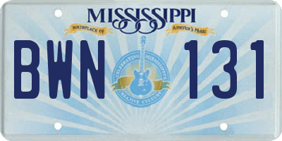 MS license plate BWN131
