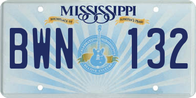 MS license plate BWN132