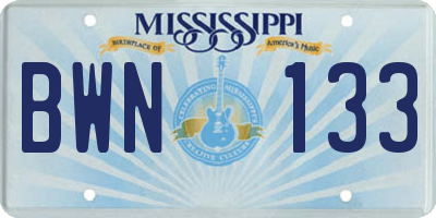 MS license plate BWN133