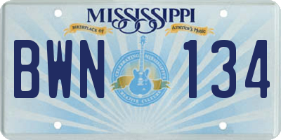 MS license plate BWN134