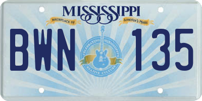 MS license plate BWN135