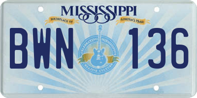 MS license plate BWN136