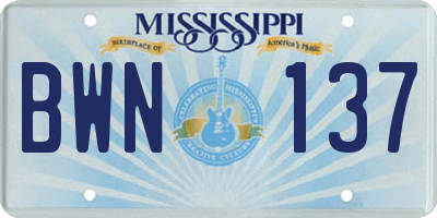 MS license plate BWN137