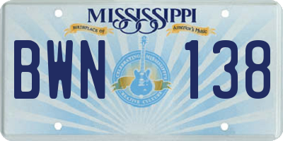 MS license plate BWN138