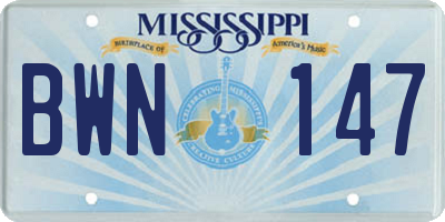 MS license plate BWN147