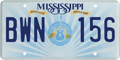 MS license plate BWN156