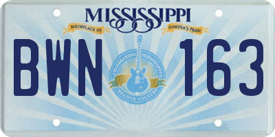MS license plate BWN163