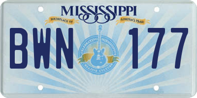 MS license plate BWN177