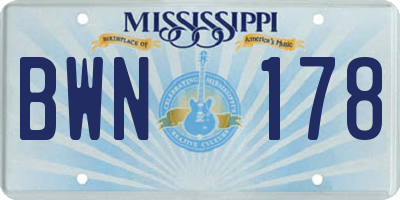 MS license plate BWN178