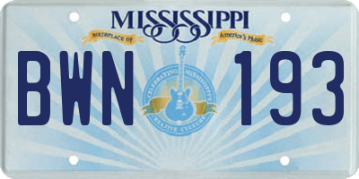 MS license plate BWN193