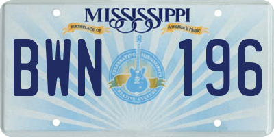 MS license plate BWN196