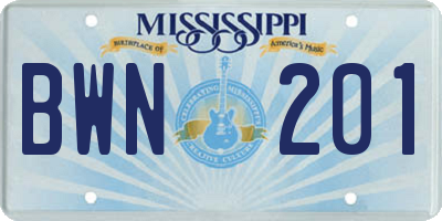 MS license plate BWN201