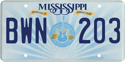 MS license plate BWN203