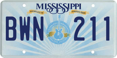 MS license plate BWN211