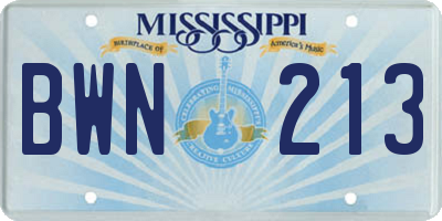 MS license plate BWN213