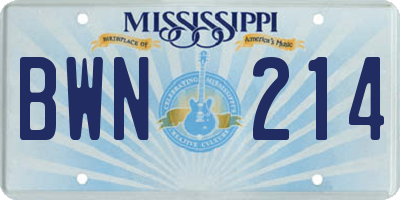 MS license plate BWN214
