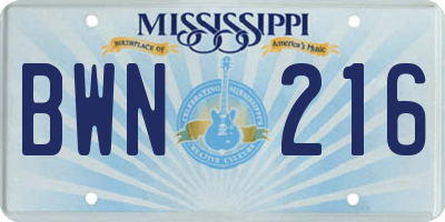 MS license plate BWN216
