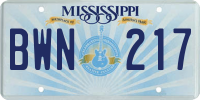 MS license plate BWN217