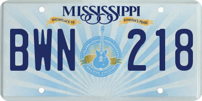 MS license plate BWN218
