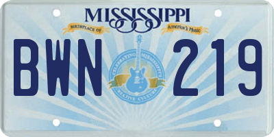 MS license plate BWN219